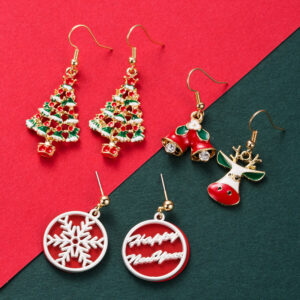 European And American New Christmas Series Asymmetric Christmas Tree Snowflake Earrings