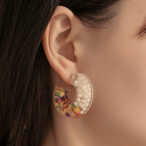 European And American Creative Color Stone Transparent Resin Earrings