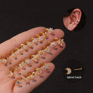 Zircon Lip Nails Fashion Flower Ear Bone Nails