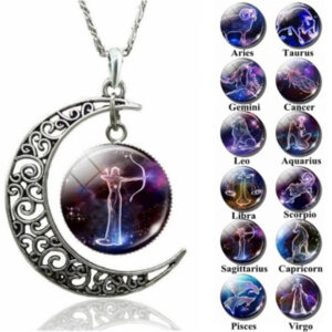 Starry Sky 12 Constellation Moon Necklace Time Gem