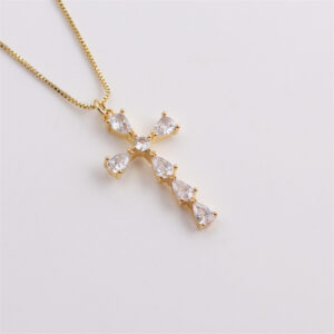 Lady 18K Gold-plated Copper With Zircon Cross Pendant Necklace