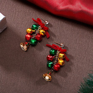 Ladies Christmas Fashion Simple Bell Bow Decorated Earrings