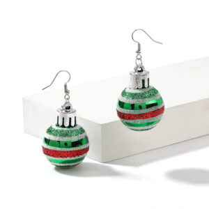 Ladies Christmas Green Striped Light Ball Decoration Earrings